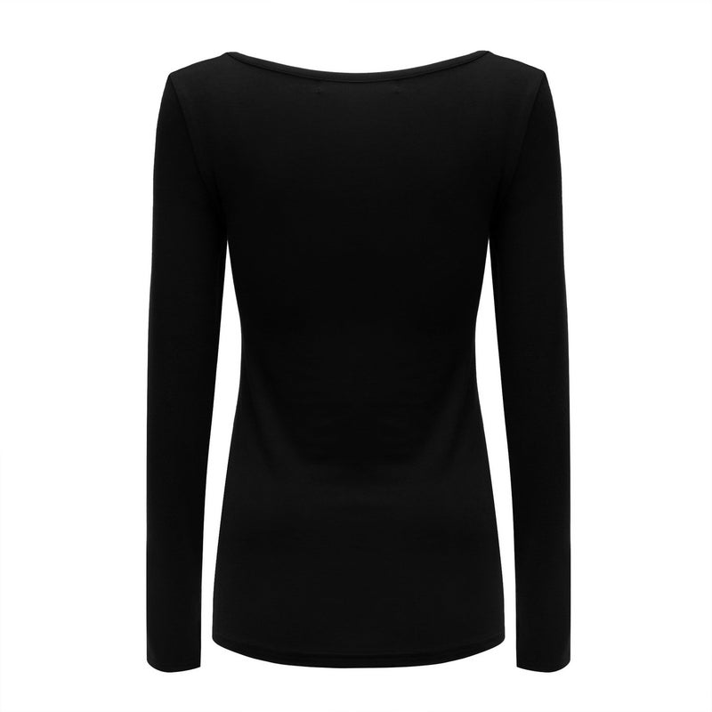 OThread & Co. Women's Long Sleeve T-Shirt V-Neck Basic Layer Stretchy Shirts (X-Large, Black) - Image 4